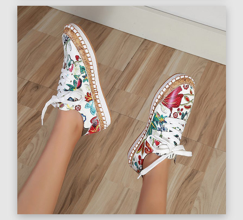 Back To School lovevop  Women Lace-Up Flower Summer Vulcanized Female Fashion New Platform Round Toe Shoes Ladies Casual Comfort Zip Flat Big Size