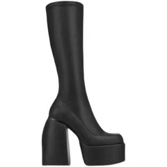 Back to school outfit lovevop  Women Boots High Heels Chunky Platform Black Big Size 43 Winter Boots Knee High Boot Zipper Matrin Boot Party Shoes