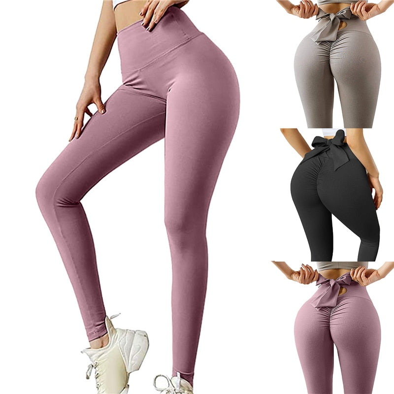Back to school outfit lovevop  Women Bow Workout Fitness Gym Yoga Leggings Solid Mesh High Waist Athletic Tights Pants Running Sports Wear Leggings