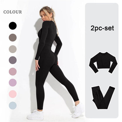 lovevop Women's Sportswear Yoga Set Workout Clothes Athletic Wear Sports Gym Legging Seamless Fitness Bra Crop Top Long Sleeve Yoga Suit