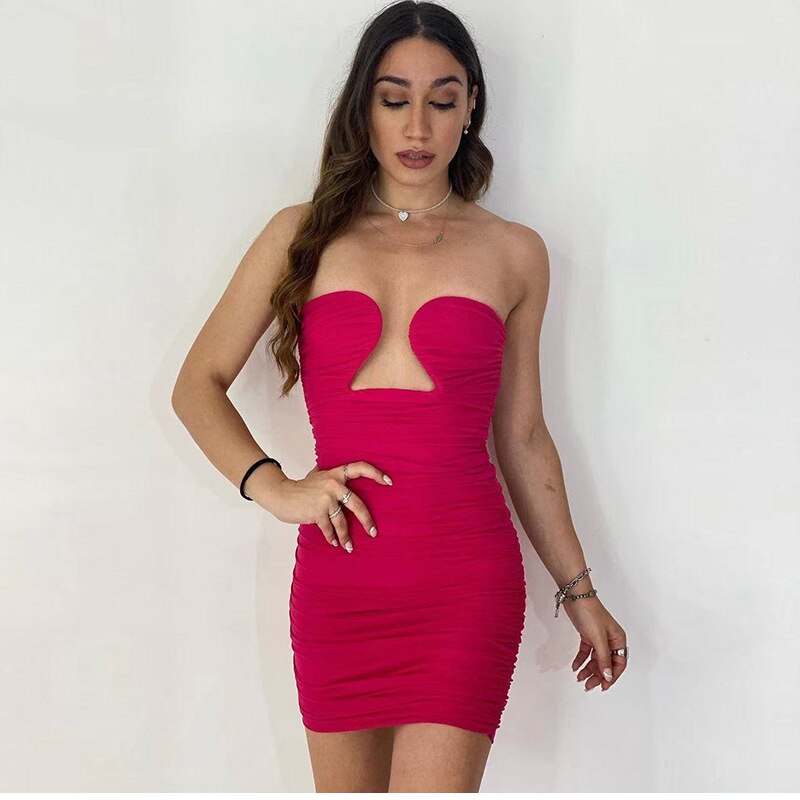 Spaghetti Strapless Mini Bodycon Dress Summer   Party Dresses For Women   Off Shoulder Sleeveless Tight Tube Dress Black White Red