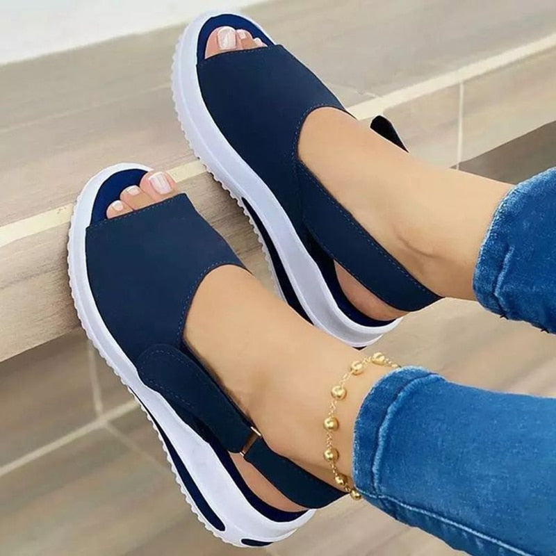 Back to school outfit lovevop  Fashion Shoes Women Platform Sandals Stretch Fabric Summer Women's Shoes Comfort Walking Ladies Sandalias Female Casual Footwear