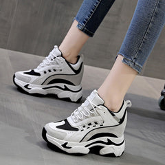 lovevop   Platform Wedge Sneakers Chunky Shoes 9Cm Hidden Heel Za Fashion Genuine Leather Comfy Breathable Vulcanized Shoes