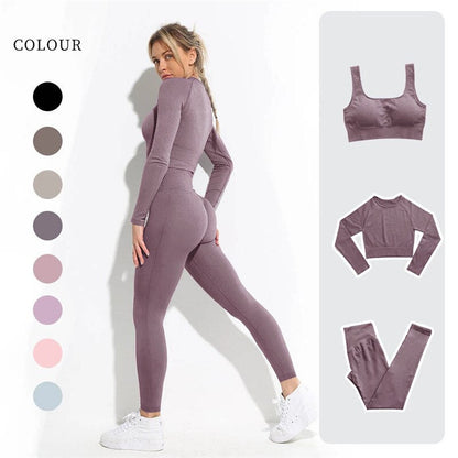 lovevop Women's Sportswear Yoga Set Workout Clothes Athletic Wear Sports Gym Legging Seamless Fitness Bra Crop Top Long Sleeve Yoga Suit