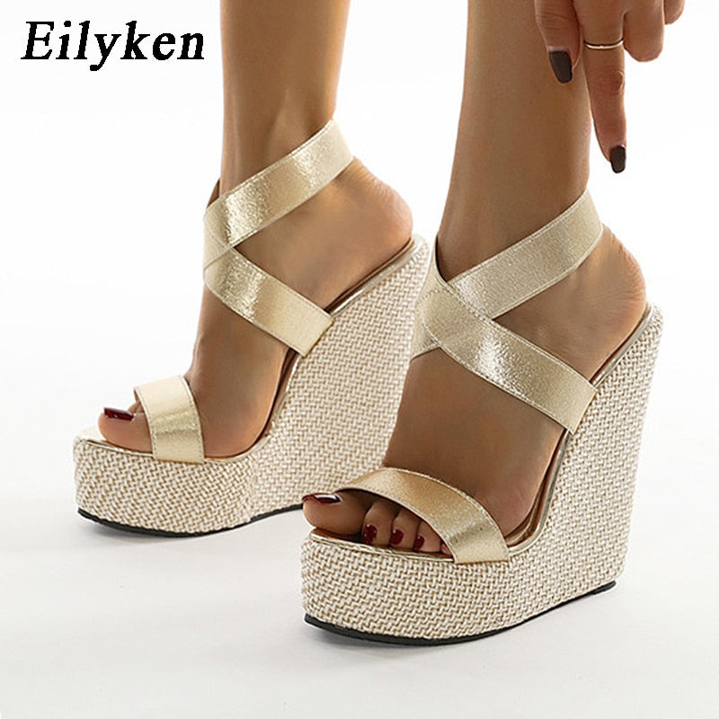 lovevop  Super High Peep Toe Gladiator Wedges Sandals Cover Heel Platform Ladies Sandals Fashion Summer Women Shoes size 35-42