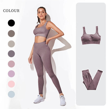 lovevop Women's Sportswear Yoga Set Workout Clothes Athletic Wear Sports Gym Legging Seamless Fitness Bra Crop Top Long Sleeve Yoga Suit