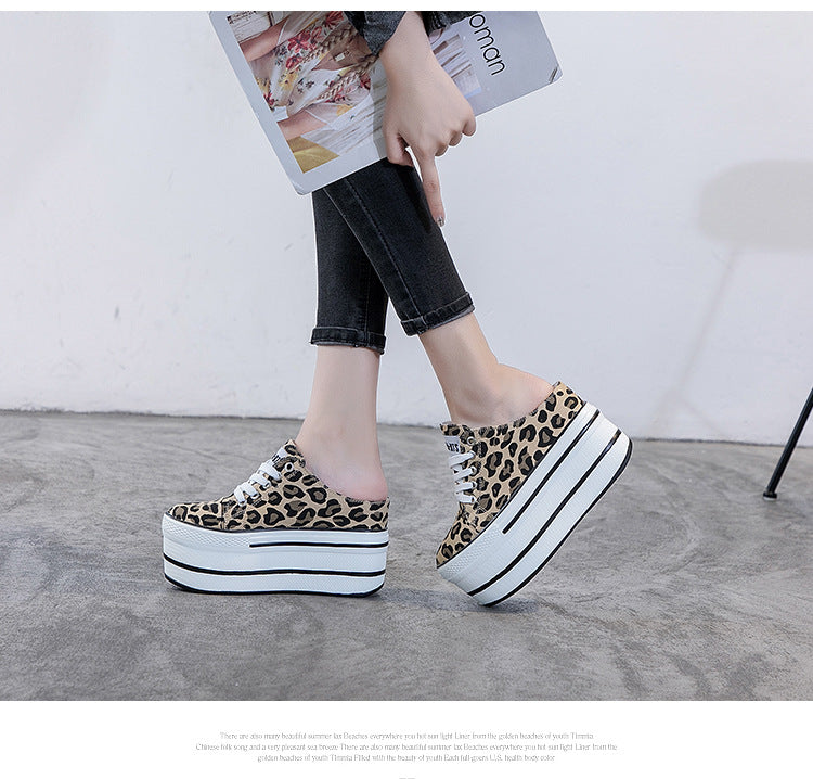 lovevop  Casual Shoes Slippers Women Canvas Shoes Fashion Breathable Platform Wedge Heel Women Slipper Sneakers Mules Sandals Slide