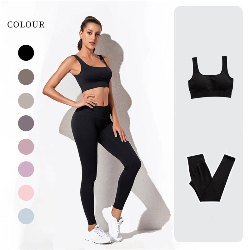 lovevop Women's Sportswear Yoga Set Workout Clothes Athletic Wear Sports Gym Legging Seamless Fitness Bra Crop Top Long Sleeve Yoga Suit