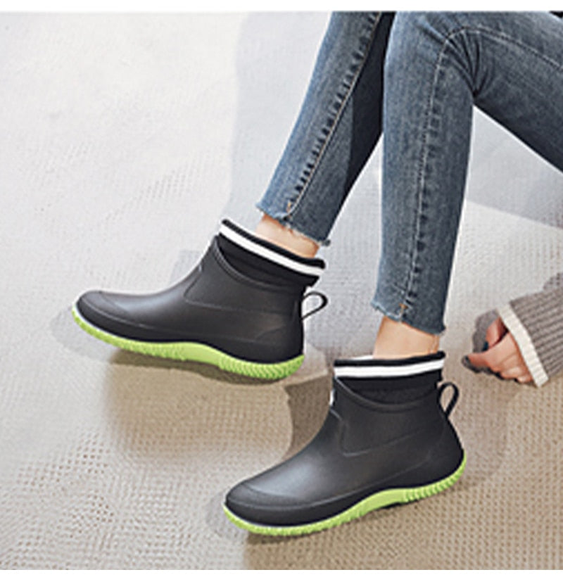 Back to school outfit lovevop  Rain Boots Women's Rubber Anti-Skid Unisex Ankle Rainboots Lightweight Slip On Boots Rain Shoes Waterproof Fishing Boots Ankle