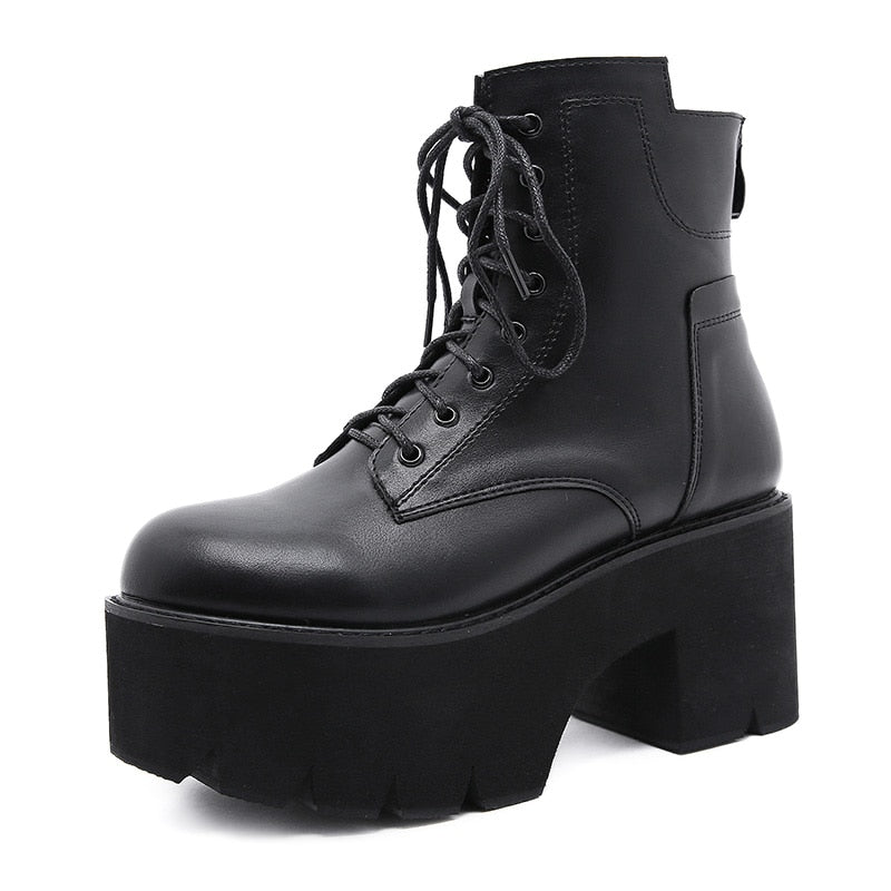 Thanksgiving  lovevop   Women Ankle Boots Round Toe EVA Soft Material Lace-Up Female Short Boots Thick Platform Ladies Shoes Black