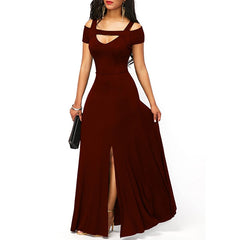 Back to school lovevop    Women's Dresses Casual Long Maxi Evening Party Beach Long Dress Solid Wine Red Black Square Collar Summer Costume