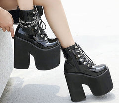 lovevop  Height 17Cm Nightclub Stage Ankle Booties Women Extreme Thick Platform Heel Gothic Punk Shoes Girls   Chain Party Boot