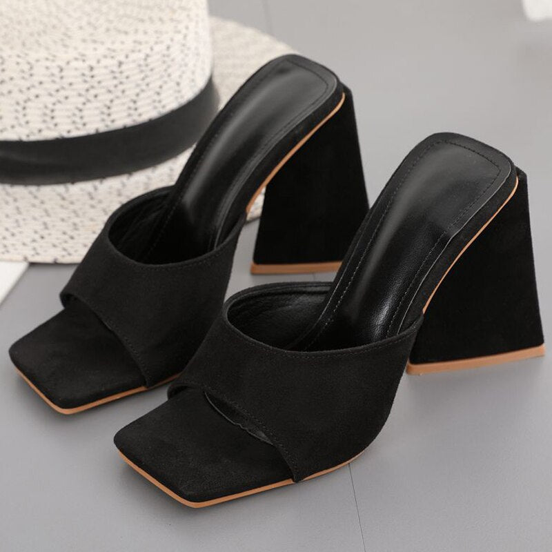 Triangle High Heels Summer Sandals For Women   New Fashion Ladies Party Shoes Wedding PU Back Strap Female Dress Sandals 06-23