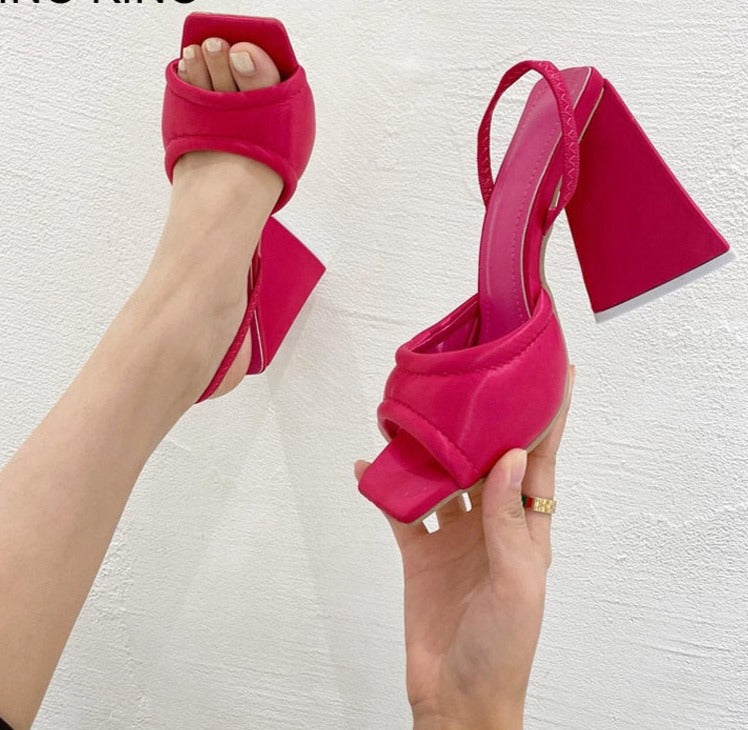 Triangle High Heels Summer Sandals For Women   New Fashion Ladies Party Shoes Wedding PU Back Strap Female Dress Sandals 06-23
