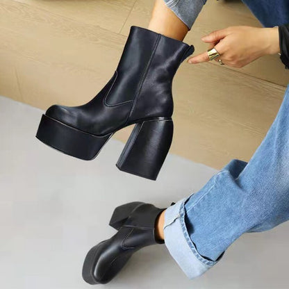 lovevop  Women Boots Ladies Wedges Height-Increasing Boots Thin Square-Toed Shoes  New Knight Boots Botas De Mujer Zapatillas