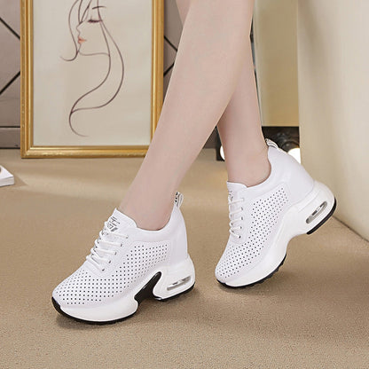 lovevop  Wedge Heel Platform Dad Shoes Chunky Sneakers Air Mesh Breathable Women Sneakers Pumps Summer Shoes Soft Leather Shoes