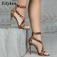 Aomzae Summer Fashion Leopard grain Party   Open-toed Thin heels Sandals Elegant Buckle Strap Lady Pumps Sandals size 35-40