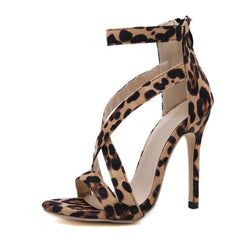 Aomzae Summer Fashion Leopard grain Party   Open-toed Thin heels Sandals Elegant Buckle Strap Lady Pumps Sandals size 35-40