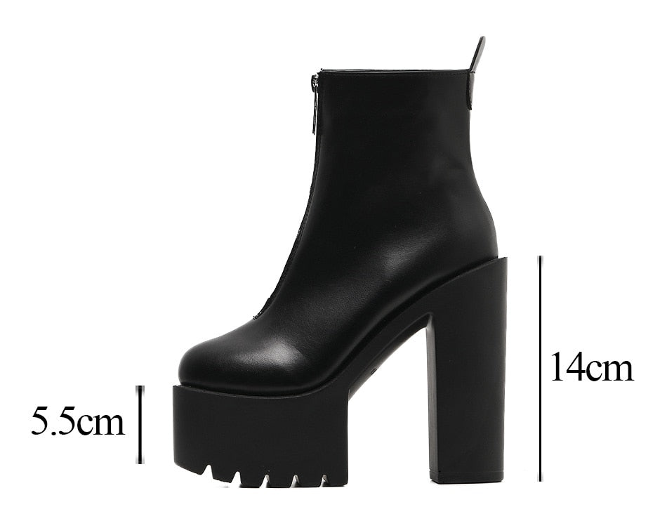 lovevop   Fashion Autumn Women Ankle Boots Leather Black Female High Heels Shoes Ultra High Platform Heels Round Toe Lady Shoe