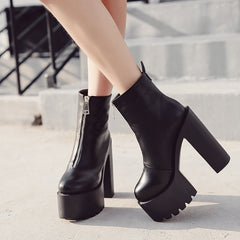 lovevop   Fashion Autumn Women Ankle Boots Leather Black Female High Heels Shoes Ultra High Platform Heels Round Toe Lady Shoe