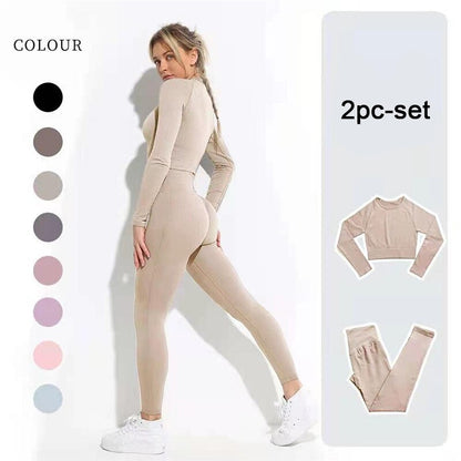 lovevop Women's Sportswear Yoga Set Workout Clothes Athletic Wear Sports Gym Legging Seamless Fitness Bra Crop Top Long Sleeve Yoga Suit