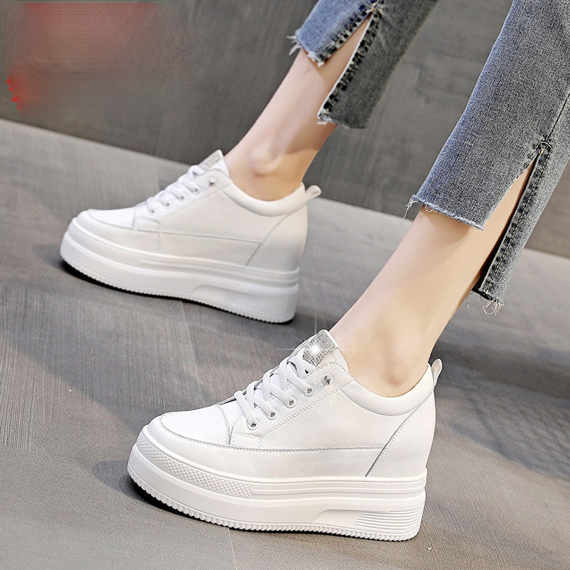 lovevop  Women Summer Shoes Chunky Sneakers Air Mesh Hollow Out Genuine Leather White Wedge Shoes Platform Heel Pumps Mujer Bombas