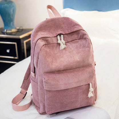 Back to college College Style Soft Fabric Backpack School Bag Female Corduroy Design School Backpack For Teenage Girls Striped Backpack Women