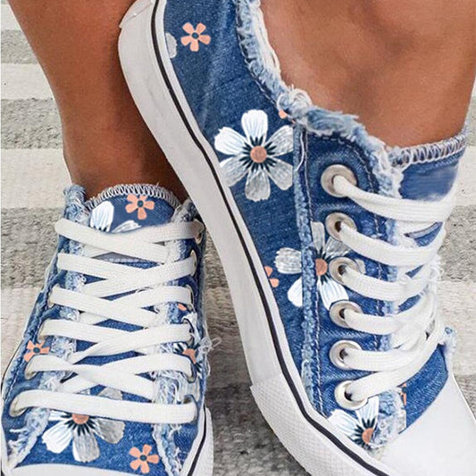 Back to school outfit lovevop  Women Canvas Flower Classic Vulcanized Female Summer Fashion Lace-Up Flat Ladies Casual Platform Comfort Shoes Big Size