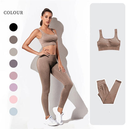 lovevop Women's Sportswear Yoga Set Workout Clothes Athletic Wear Sports Gym Legging Seamless Fitness Bra Crop Top Long Sleeve Yoga Suit