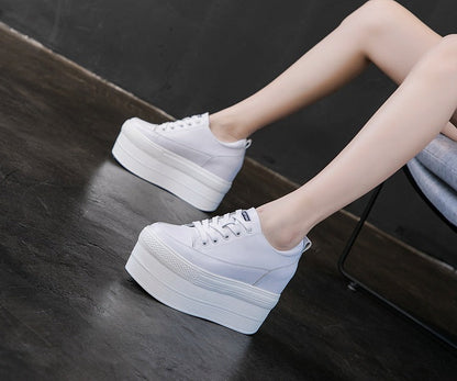 lovevop  2024 Single Shoes Women New Autumn Women's Leather Platform White Shoes Fashion Breathable Elevator Casual Shoes Lace-Up