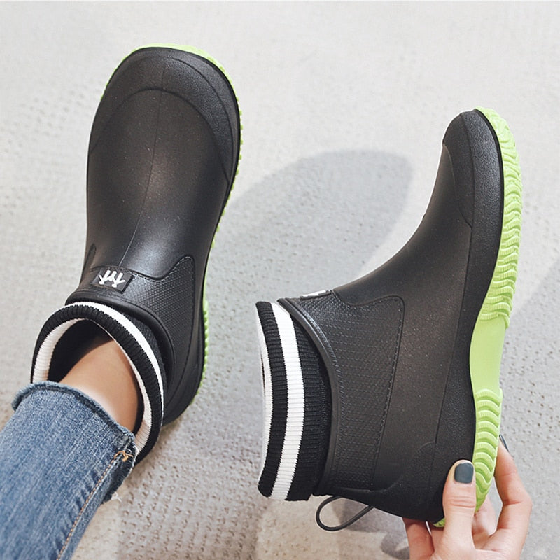 Back to school outfit lovevop  Rain Boots Women's Rubber Anti-Skid Unisex Ankle Rainboots Lightweight Slip On Boots Rain Shoes Waterproof Fishing Boots Ankle