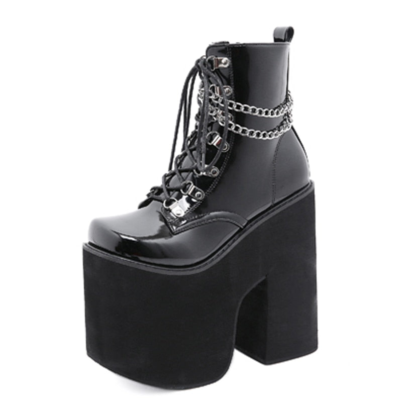 lovevop  Height 17Cm Nightclub Stage Ankle Booties Women Extreme Thick Platform Heel Gothic Punk Shoes Girls   Chain Party Boot