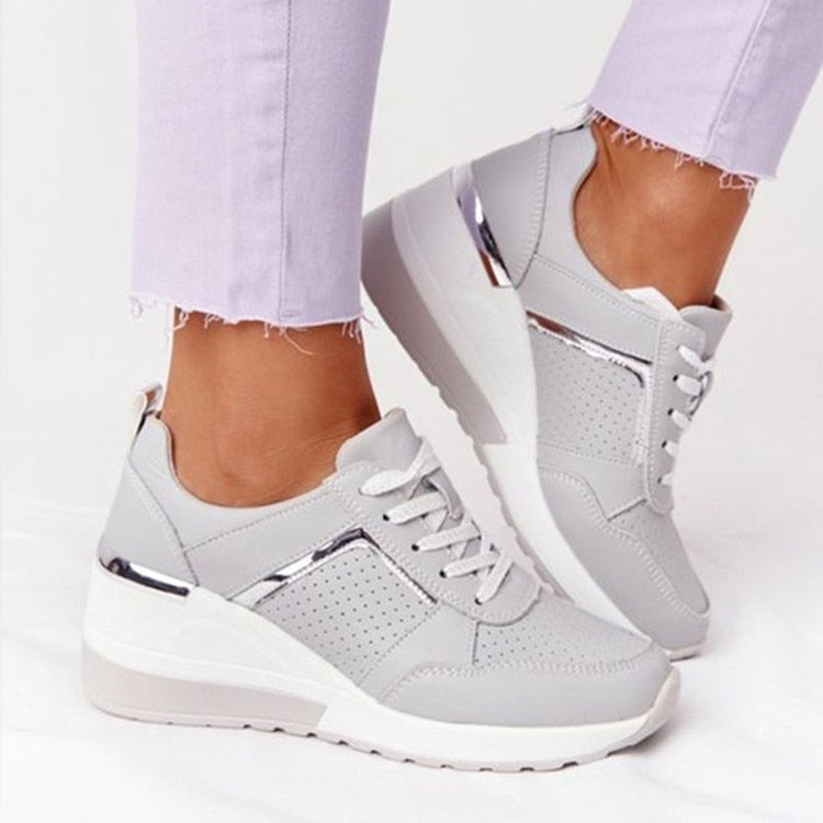 Thanksgiving  lovevop  New Wedge Sneakers Women Lace-Up Height Increasing Sports Shoes Ladies Casual Platform Air Cushion Comfy Vulcanized Shoes