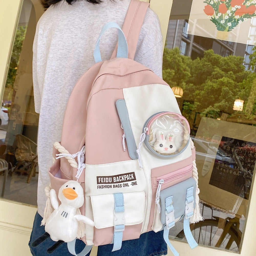 Back to college Female Harajuku Nylon Bag Kawaii Girl College Student Backpack Waterproof Fashion Ladies School Bag Book Women Cute Backpack New