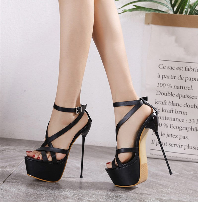 lovevop  Women Sandals Pumps Party Platform Pumps club shoes Stiletto heels Open toe hollow out High Heels Dress shoes Black