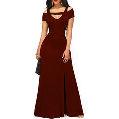 Back to school lovevop    Women's Dresses Casual Long Maxi Evening Party Beach Long Dress Solid Wine Red Black Square Collar Summer Costume