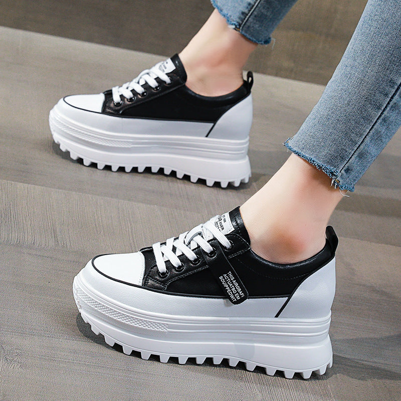 lovevop 7Cm Women Casual Shoes Genuine Leather Platform Wedge Women Fashion Sneakers Chunky Shoes Za Bling Bling Spring Autumn