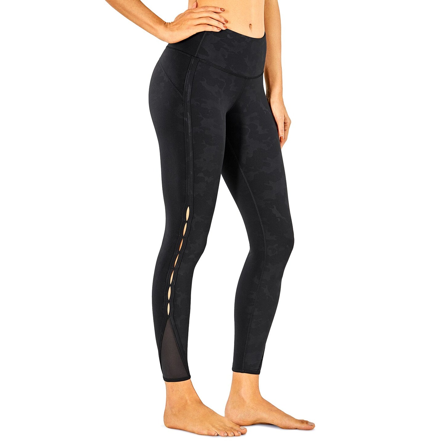 High Waisted Workout Pants 7/8 Yoga Leggings with Hole - Naked Feeling - 25 Inches