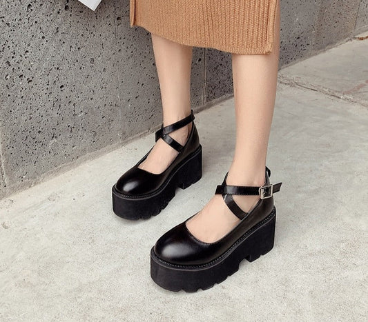 Thanksgiving  lovevop  College Student Shoes Girl LOLITA Shoes JK Uniform PU Leather Platform Heels Ankle Strap Womens Pumps  New Spring