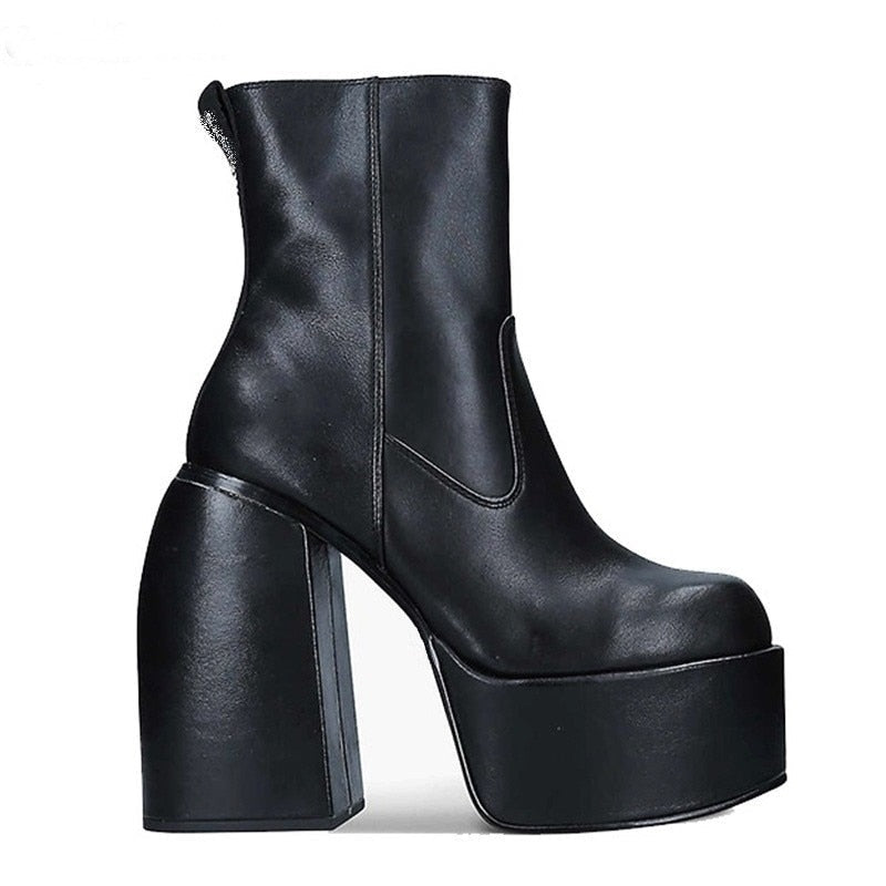 Back to school outfit lovevop  Women Boots High Heels Chunky Platform Black Big Size 43 Winter Boots Knee High Boot Zipper Matrin Boot Party Shoes