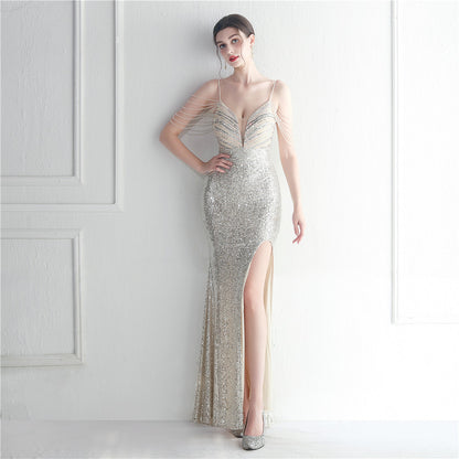 19939 #spot Popular trade fashion red carpet formal settings bead chain suspender long evening dress