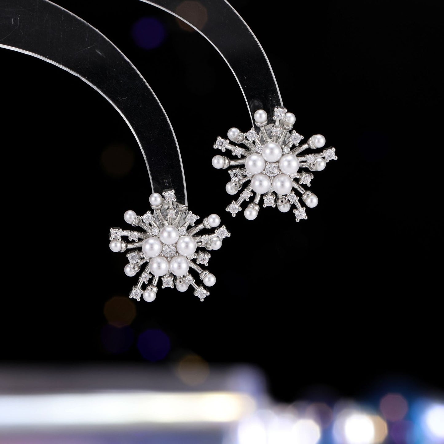 2025 Niche high-end micro-inlaid zircon fireworks pearl earrings women's s925 silver needle fashion light luxury temperament versatile earrings