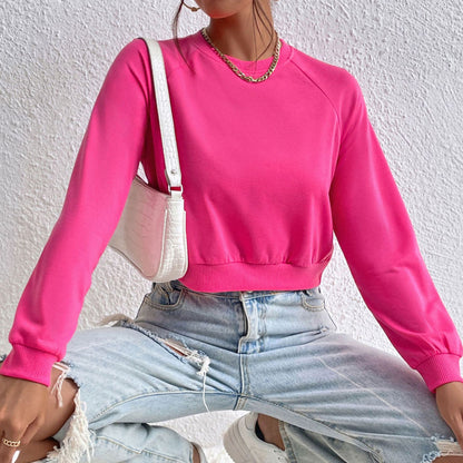 LOVEVOP popular new New Popular trade leisure sports ragged sleeves top Popular trade short navel round neck pullover sweater women