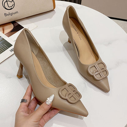 2025 775-80 high heels women's 2025 autumn new Korean version pointed thin heels single shoes women's one-pedal lazy shoes trend