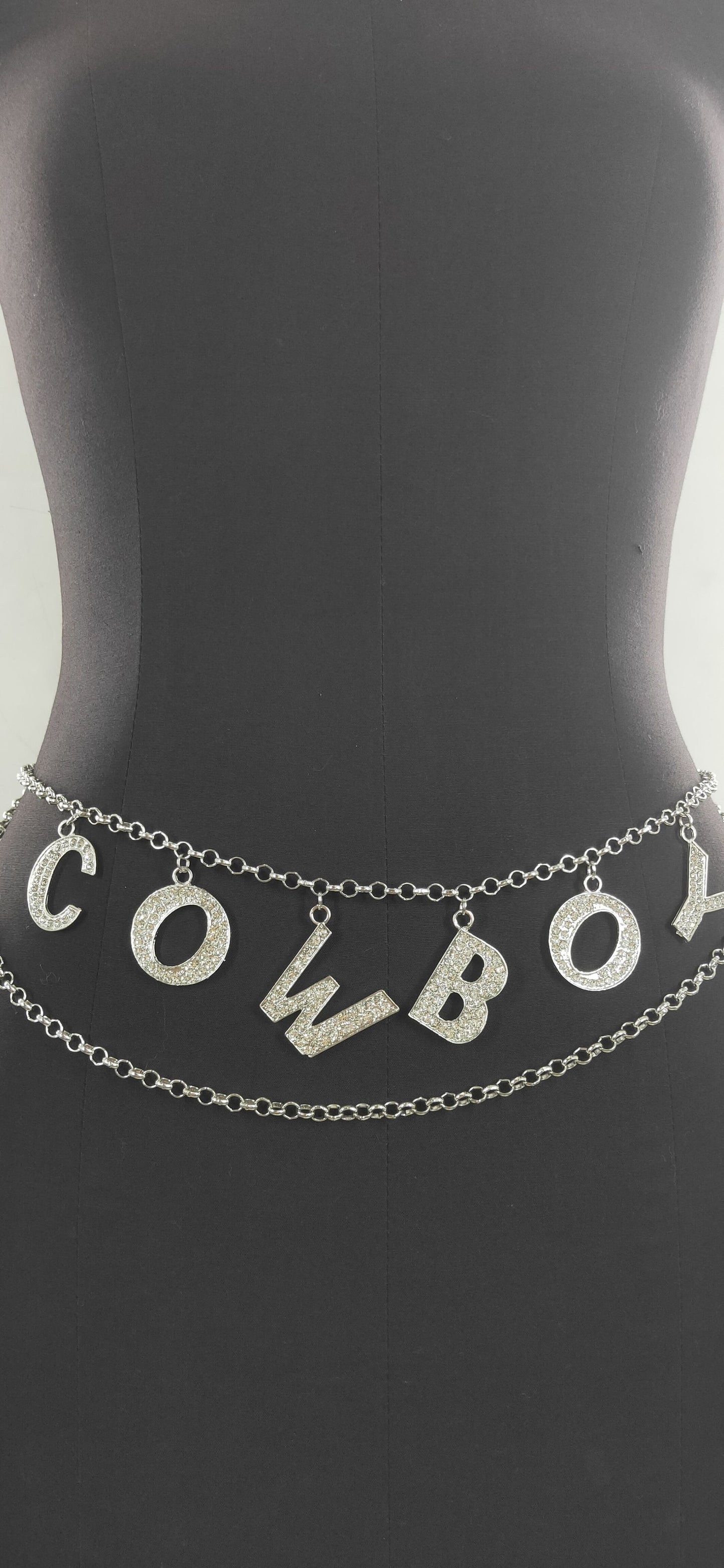 2025 MW2936  waist chain fashion rhinestone inlaid letter pendant wave fringed chain waist chain waist jewelry