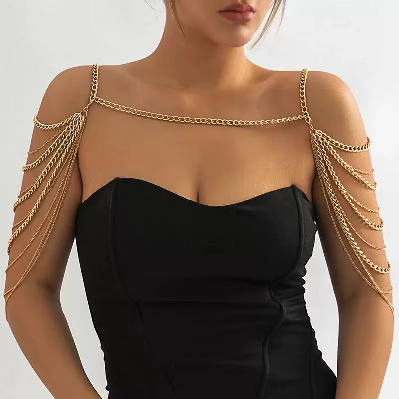 2025 LH4705  necklace jewelry, sexy multi-layer metal fringed shawl, street shot nightclub women's shoulder chain body chain