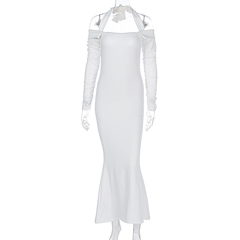 LOVEVOP 2025 women's clothing Hot autumn and winter new fashion personalized slim-fitting neck long-sleeved lace-up shoulder dress wholesale