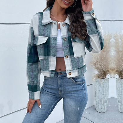 LOVEVOP women's clothing New3 autumn and winter 2025  trade short plaid cardigan shirt retro jacket jacket