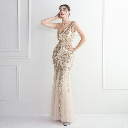 19620 #bead mesh yarn craft beads celebrity party evening dress sexy long and thin toast dress new