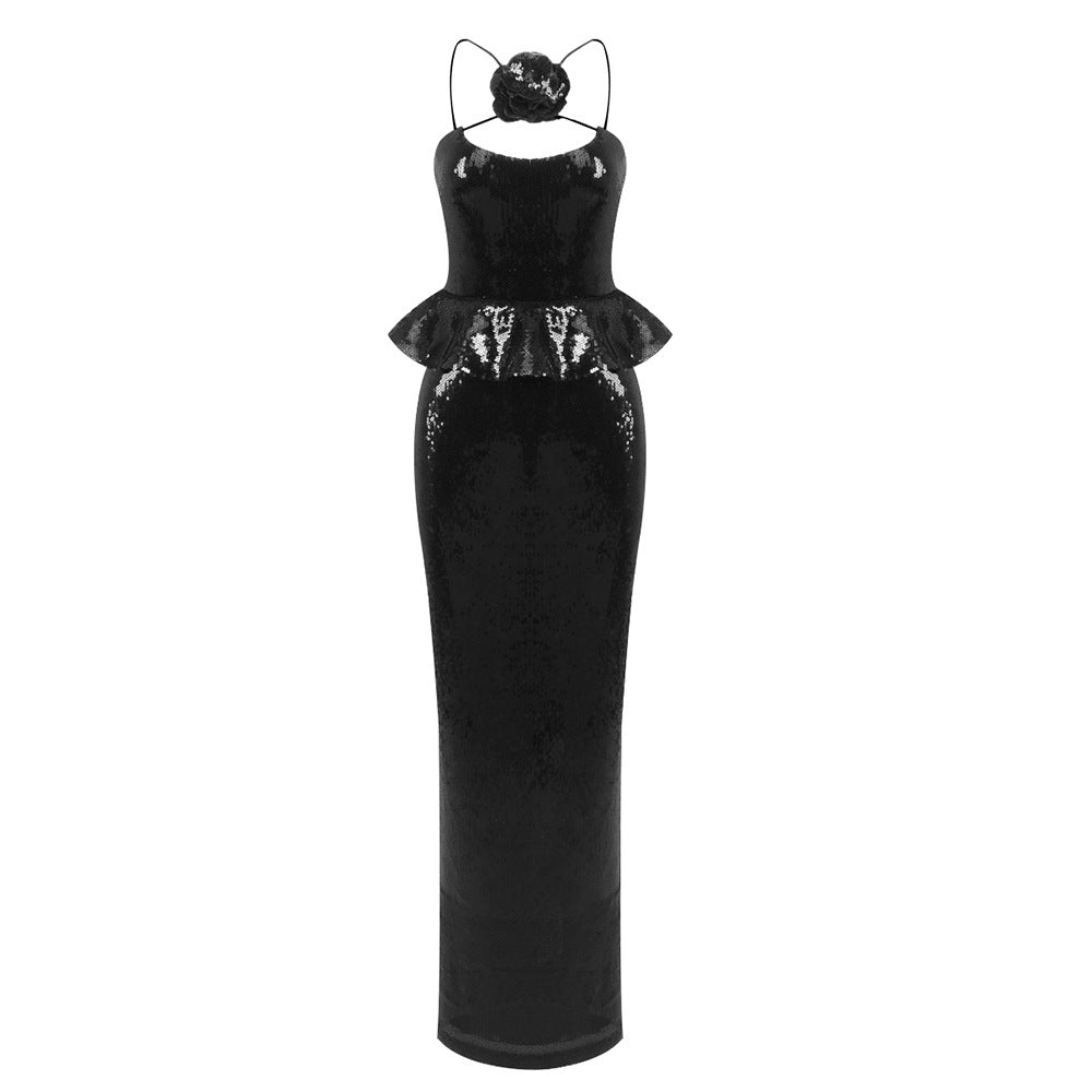 LOVEVOP  fashion charming long hip wrap  slim black bead dress new dress  new spring